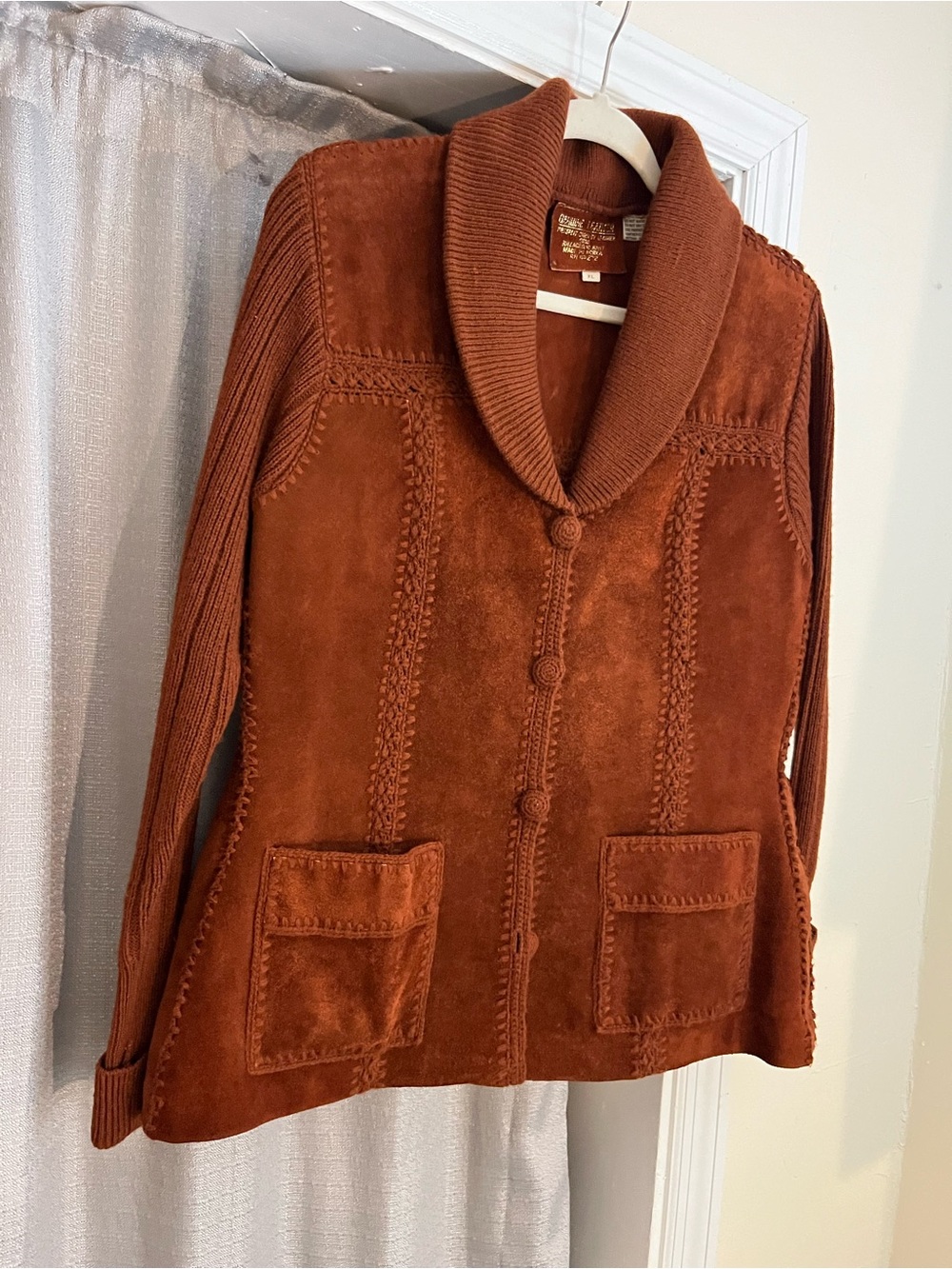 Vintage 70s Boho Suede & Knit Jacket - Rust